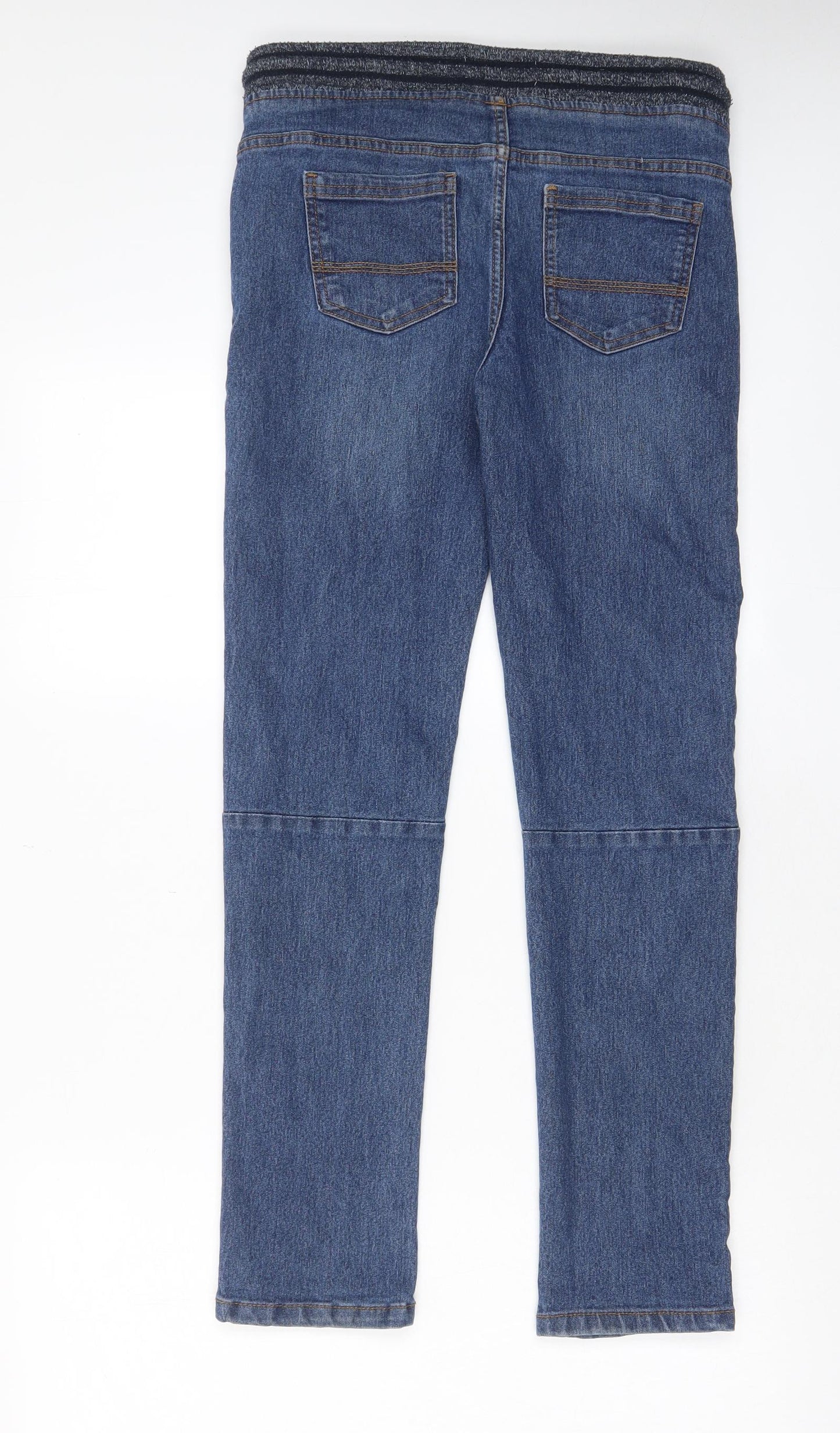 Denim & Co. Boys Blue Cotton Straight Jeans Size 12-13 Years L27 in Regular Drawstring - Pockets