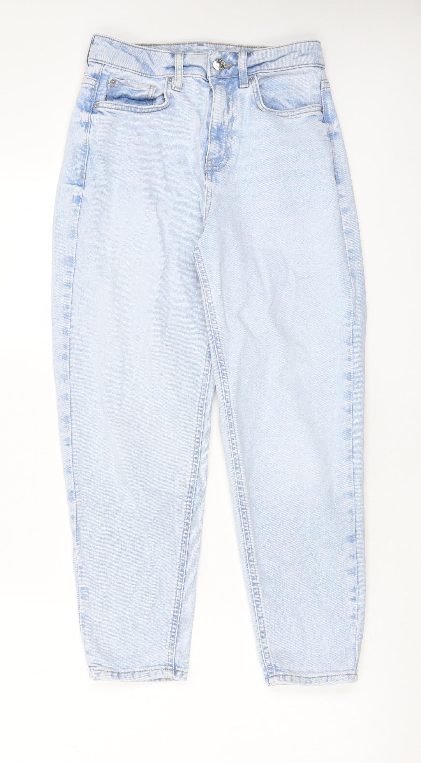 Marks and Spencer Womens Blue Cotton Mom Jeans Size 8 L25 in Regular Zip - Pockets