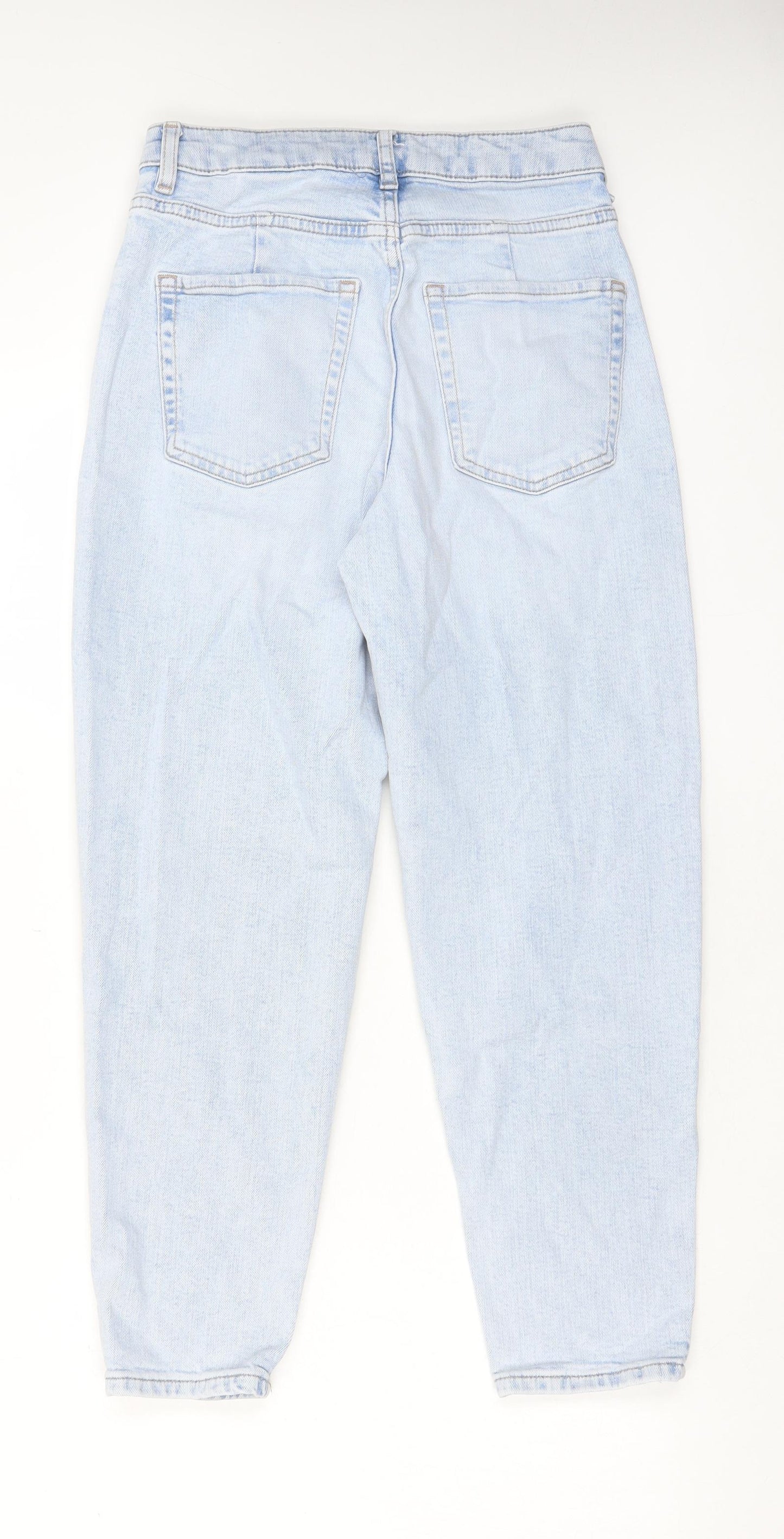 Marks and Spencer Womens Blue Cotton Mom Jeans Size 8 L25 in Regular Zip - Pockets