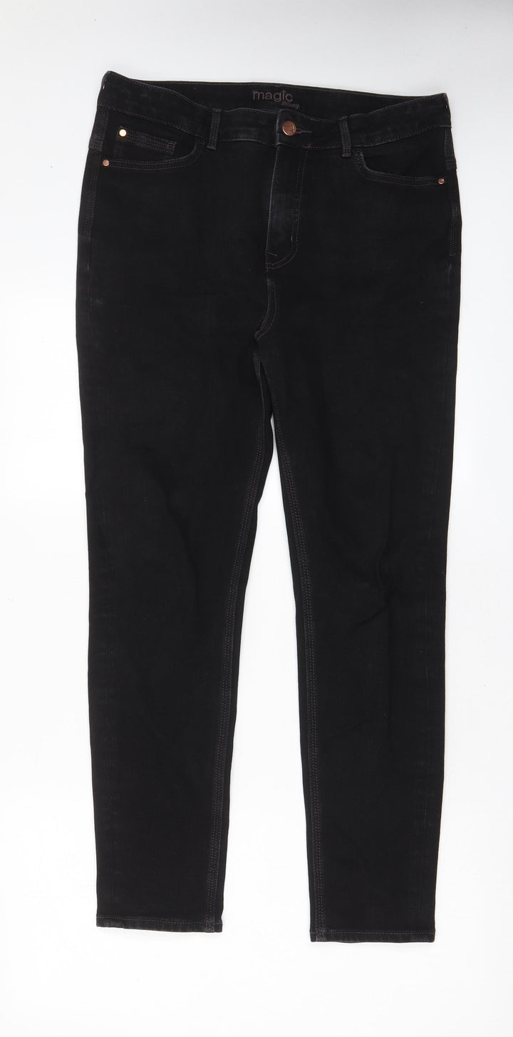 Marks and Spencer Womens Black Cotton Skinny Jeans Size 34 in L28 in Regular Zip - Pockets