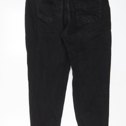 Marks and Spencer Womens Black Cotton Mom Jeans Size 14 L24 in Regular Zip - Pockets