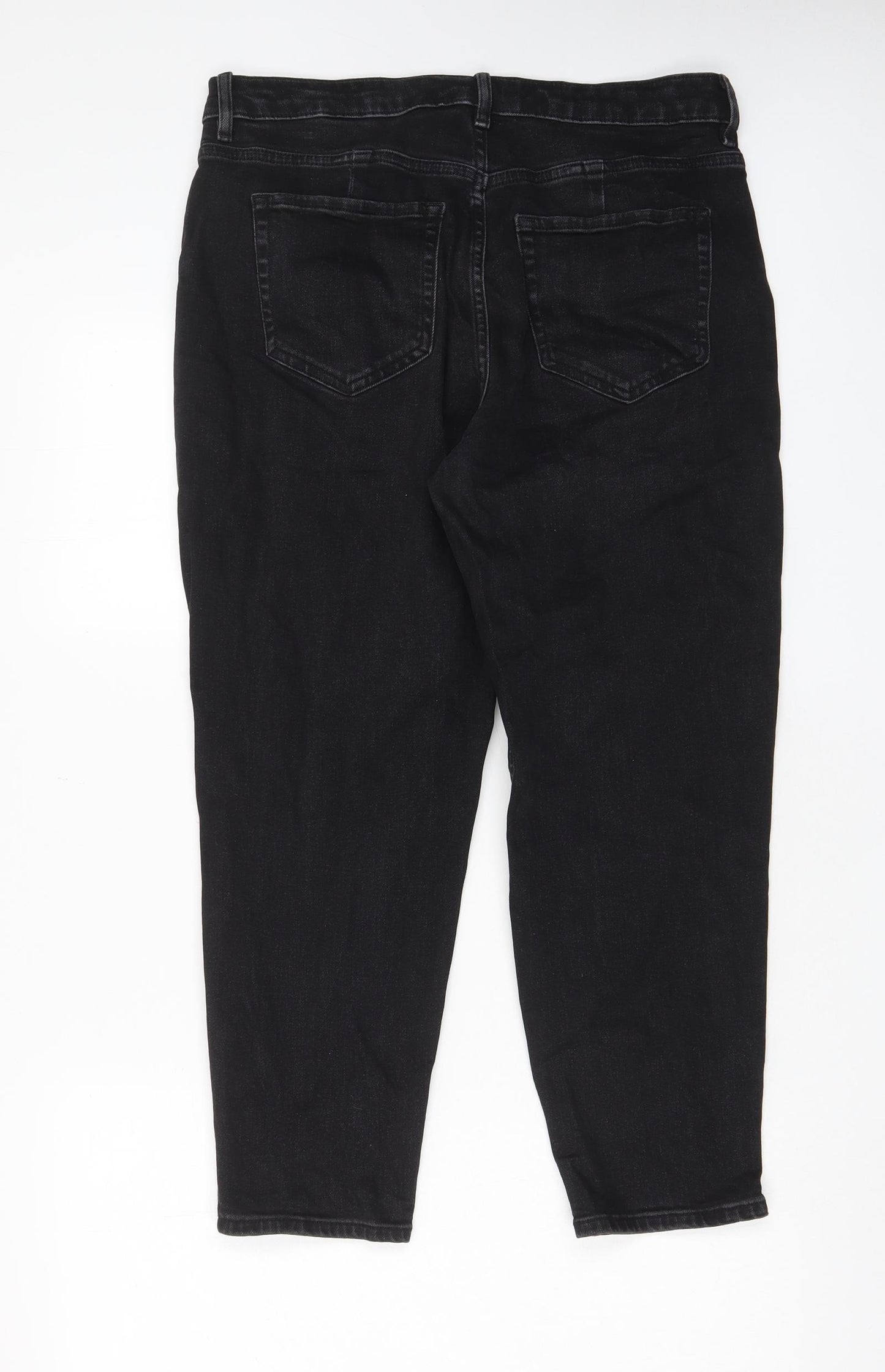 Marks and Spencer Womens Black Cotton Mom Jeans Size 14 L24 in Regular Zip - Pockets