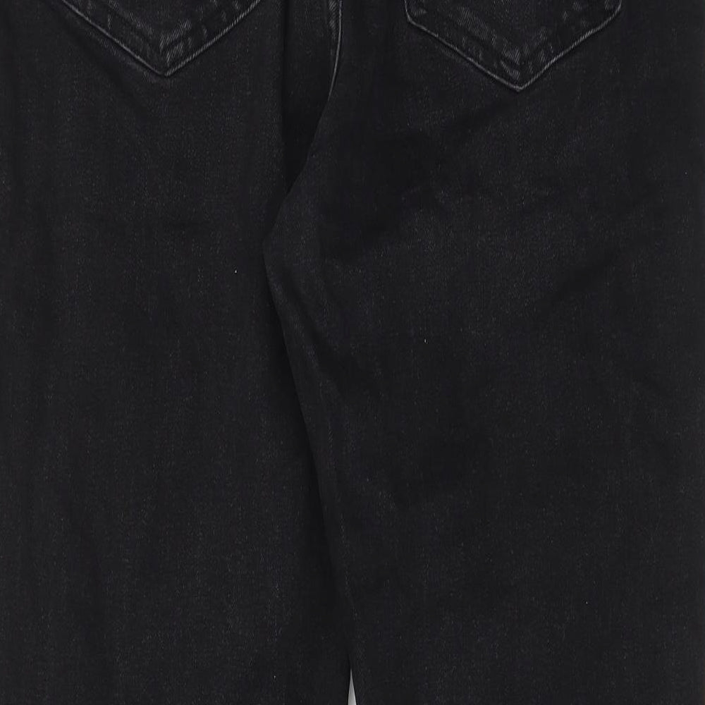 Marks and Spencer Womens Black Cotton Mom Jeans Size 14 L24 in Regular Zip - Pockets