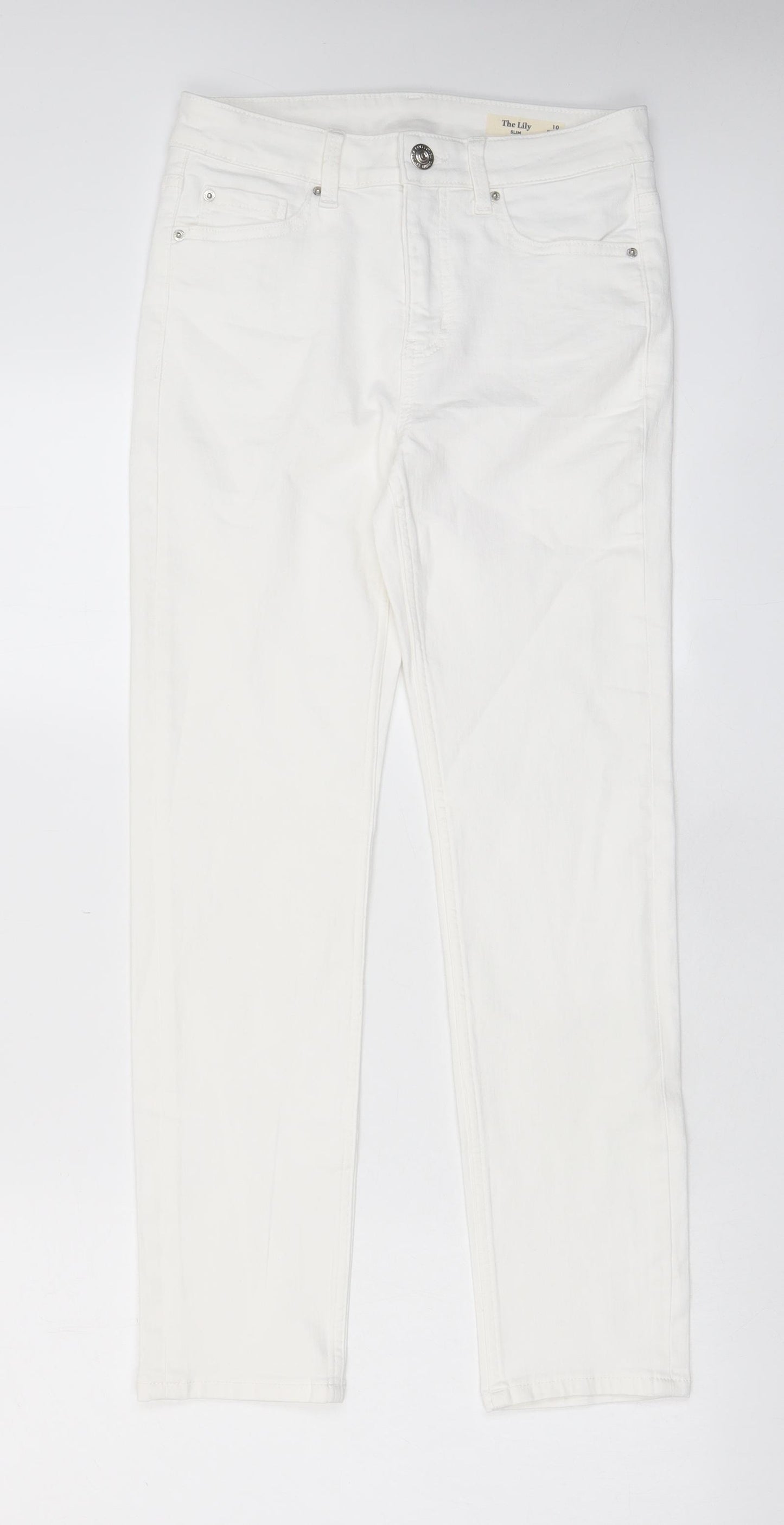 Marks and Spencer Womens White Cotton Straight Jeans Size 10 L27 in Regular Zip - Pockets