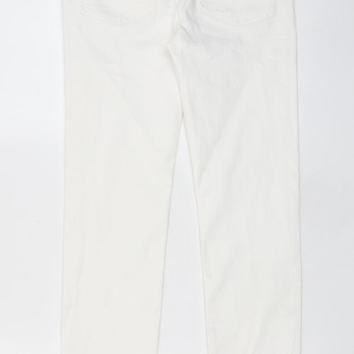 Marks and Spencer Womens White Cotton Straight Jeans Size 10 L27 in Regular Zip - Pockets