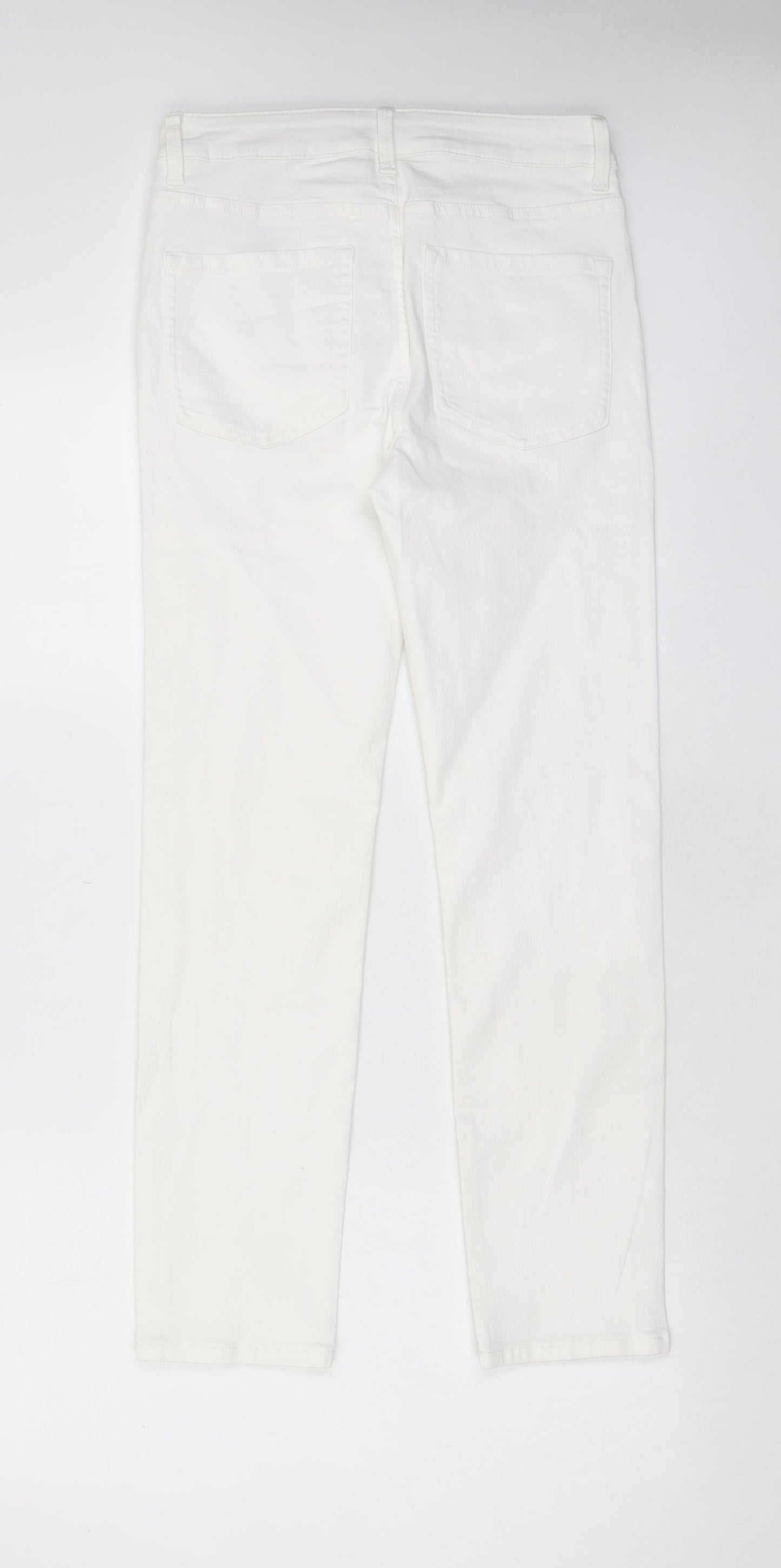 Marks and Spencer Womens White Cotton Straight Jeans Size 10 L27 in Regular Zip - Pockets