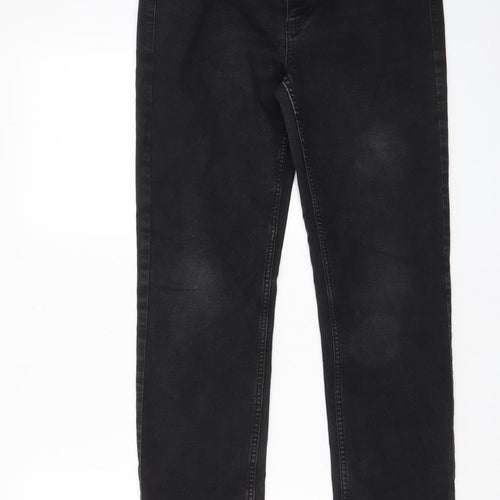 Marks and Spencer Womens Black Cotton Straight Jeans Size 12 L27 in Regular Zip - Pockets