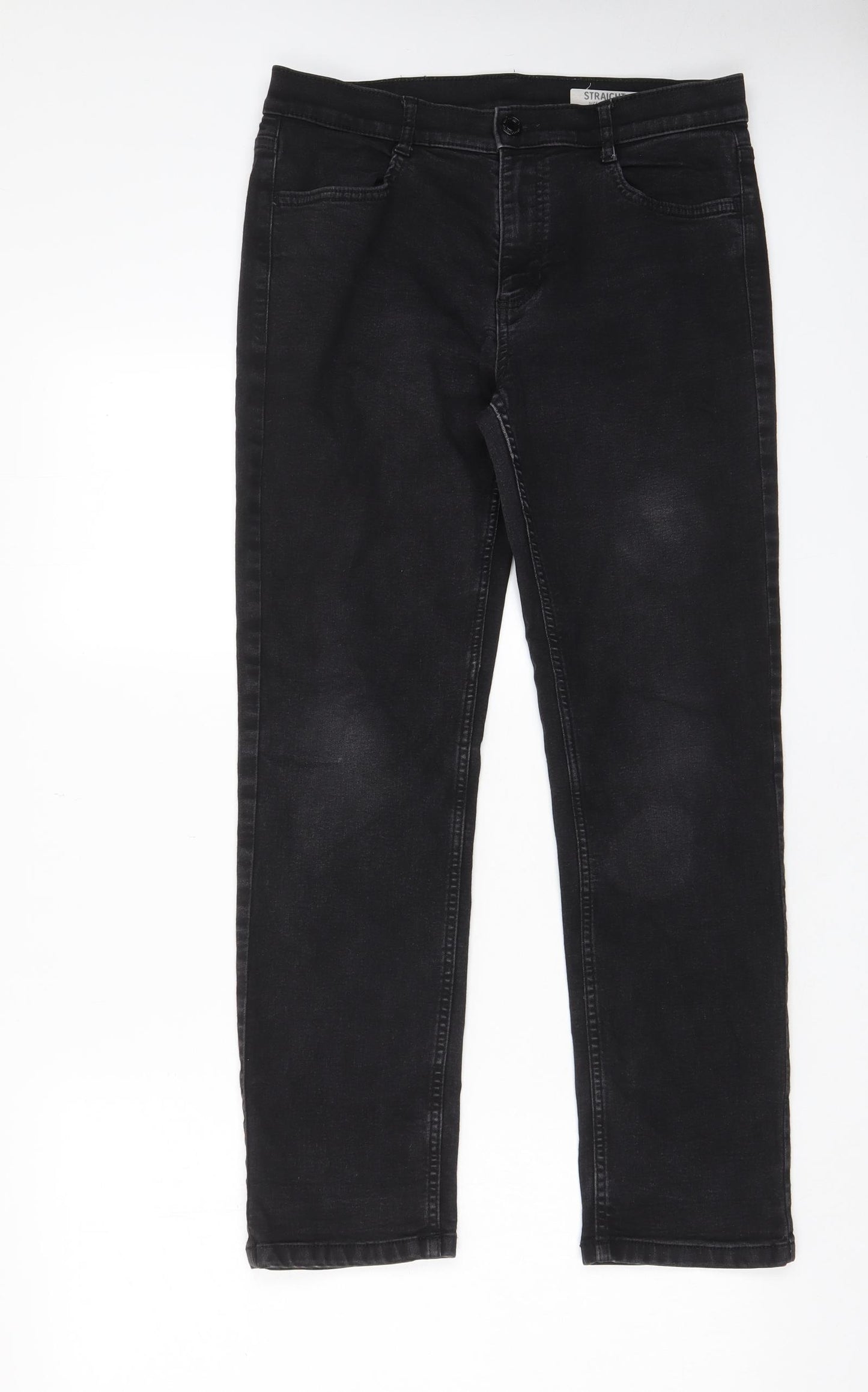 Marks and Spencer Womens Black Cotton Straight Jeans Size 12 L27 in Regular Zip - Pockets