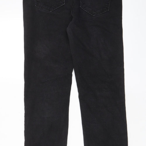 Marks and Spencer Womens Black Cotton Straight Jeans Size 12 L27 in Regular Zip - Pockets