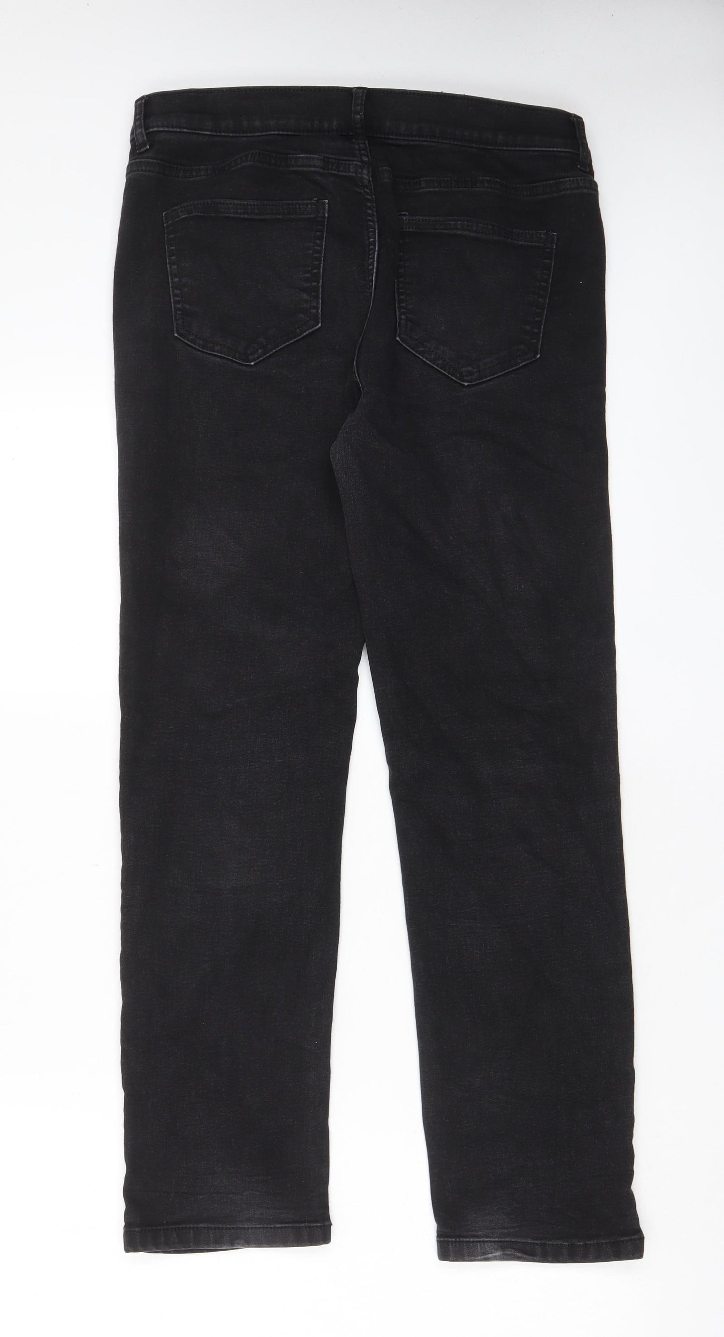 Marks and Spencer Womens Black Cotton Straight Jeans Size 12 L27 in Regular Zip - Pockets