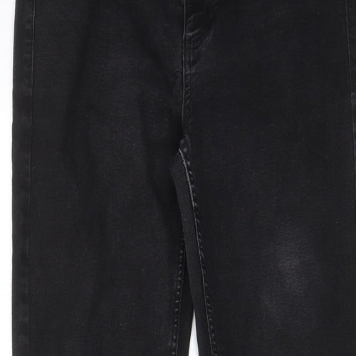 Marks and Spencer Womens Black Cotton Straight Jeans Size 12 L27 in Regular Zip - Pockets