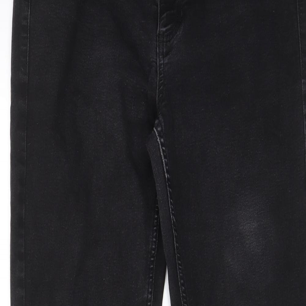 Marks and Spencer Womens Black Cotton Straight Jeans Size 12 L27 in Regular Zip - Pockets