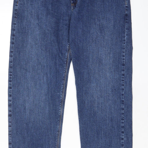 Marks and Spencer Mens Blue Cotton Straight Jeans Size 34 in L29 in Regular Zip - Pockets