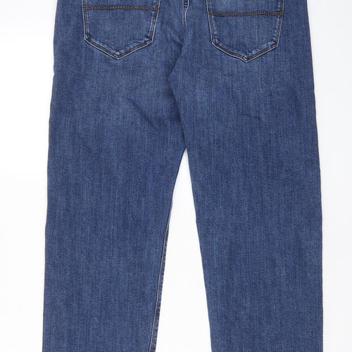 Marks and Spencer Mens Blue Cotton Straight Jeans Size 34 in L29 in Regular Zip - Pockets