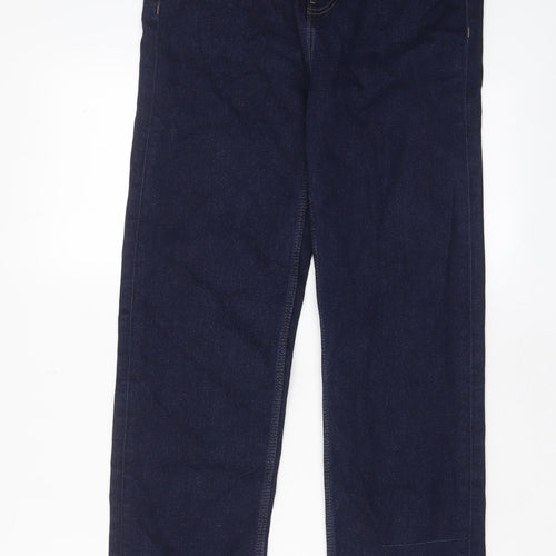 Marks and Spencer Womens Blue Cotton Straight Jeans Size 12 L28 in Regular Zip - Pockets