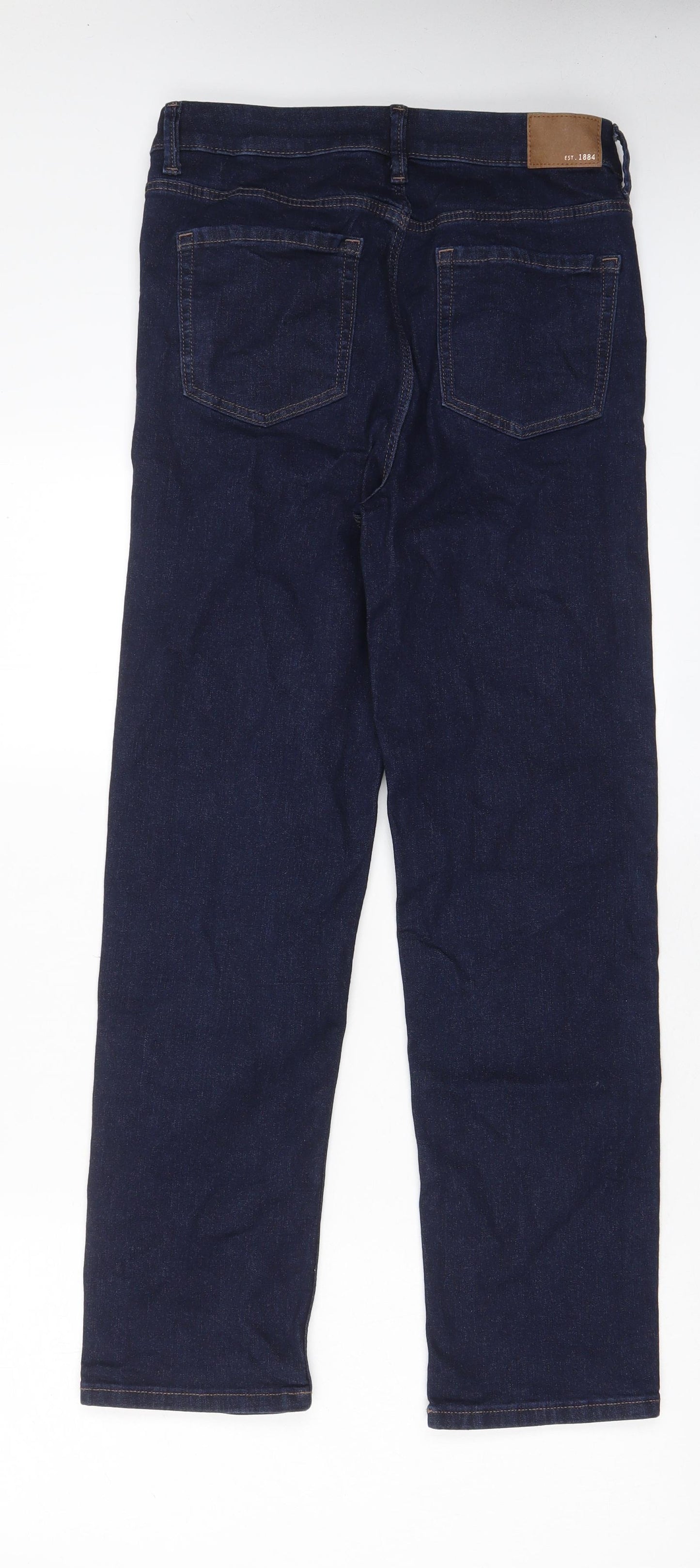 Marks and Spencer Womens Blue Cotton Straight Jeans Size 12 L28 in Regular Zip - Pockets