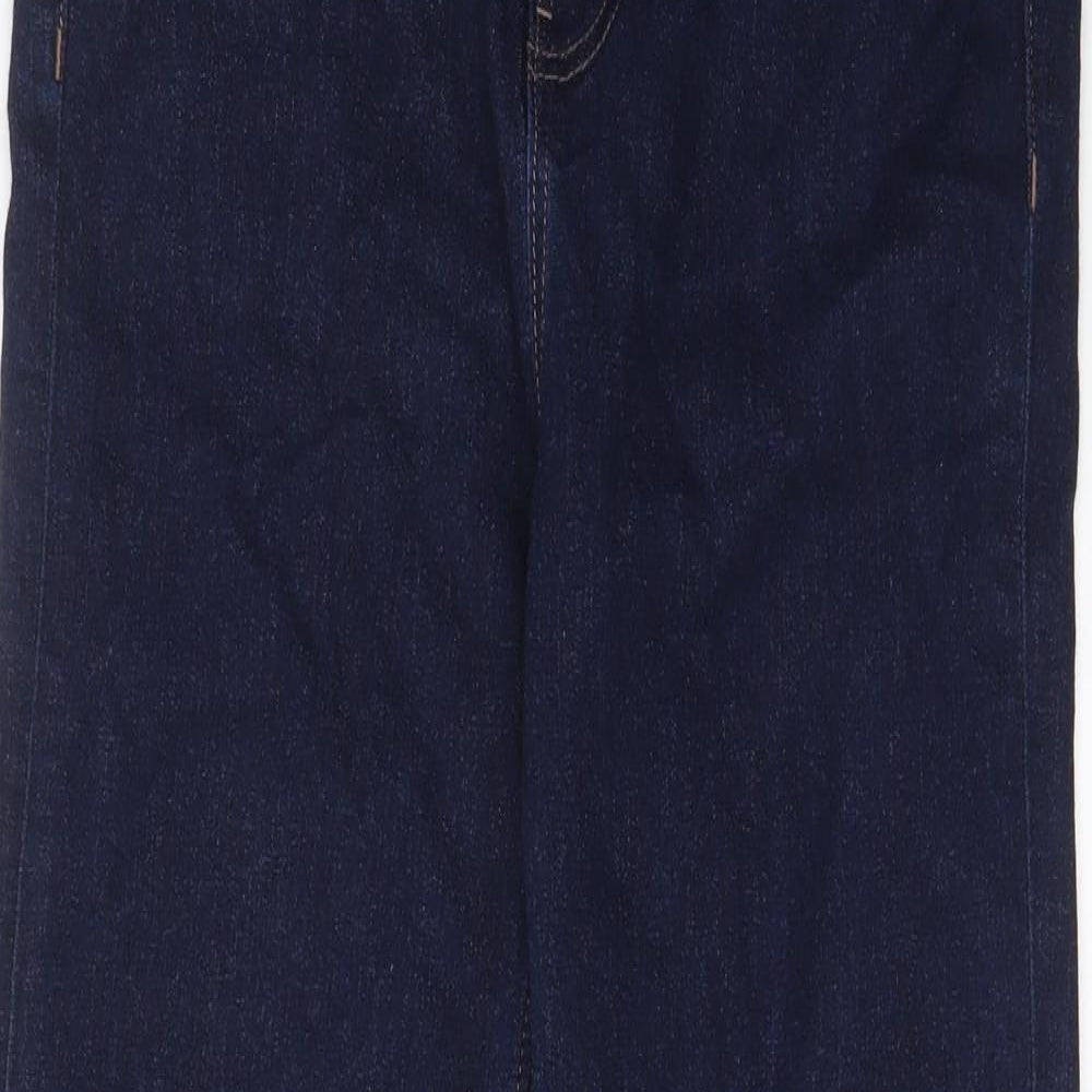 Marks and Spencer Womens Blue Cotton Straight Jeans Size 12 L28 in Regular Zip - Pockets