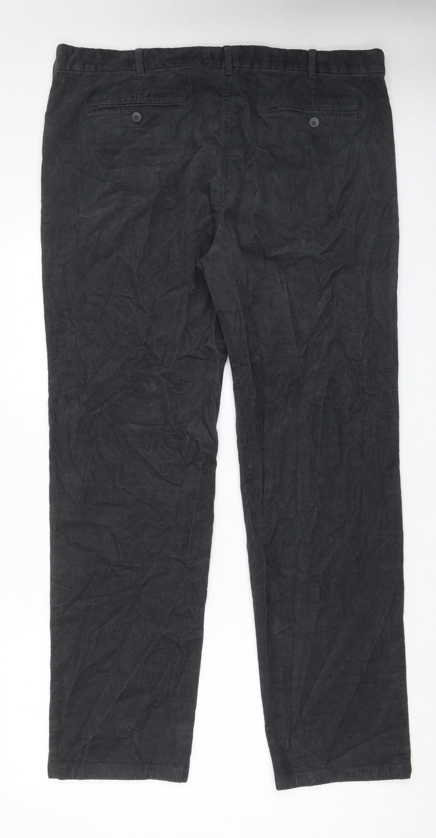 Marks and Spencer Mens Grey Cotton Trousers Size 40 in L33 in Regular Zip - Pockets