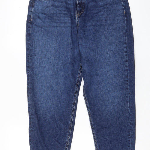 Marks and Spencer Womens Blue Cotton Mom Jeans Size 12 L26.5 in Regular Zip - Pockets
