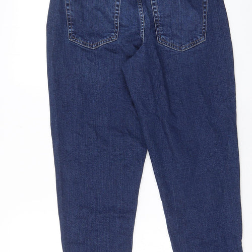 Marks and Spencer Womens Blue Cotton Mom Jeans Size 12 L26.5 in Regular Zip - Pockets