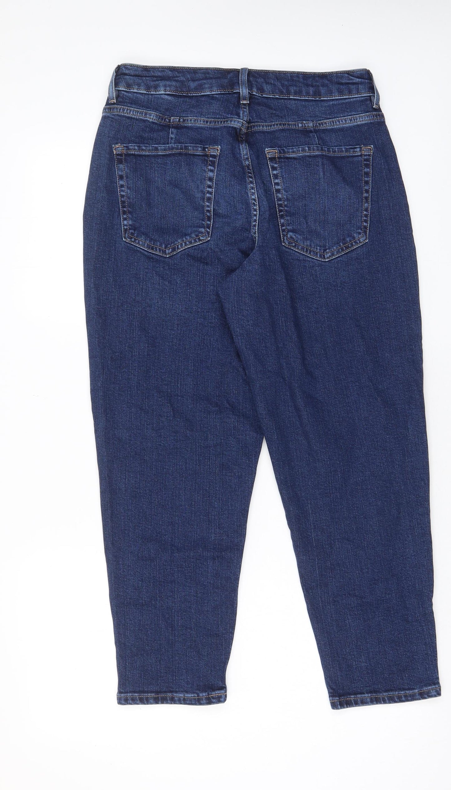 Marks and Spencer Womens Blue Cotton Mom Jeans Size 12 L26.5 in Regular Zip - Pockets
