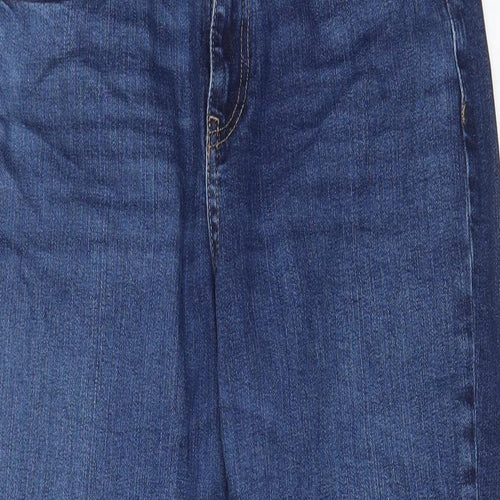 Marks and Spencer Womens Blue Cotton Mom Jeans Size 12 L26.5 in Regular Zip - Pockets