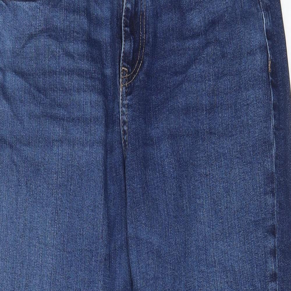 Marks and Spencer Womens Blue Cotton Mom Jeans Size 12 L26.5 in Regular Zip - Pockets