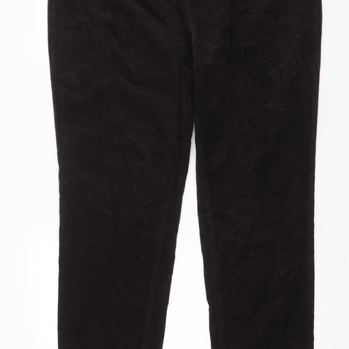 Marks and Spencer Womens Brown Cotton Trousers Size 22 L30 in Regular Zip - Pockets