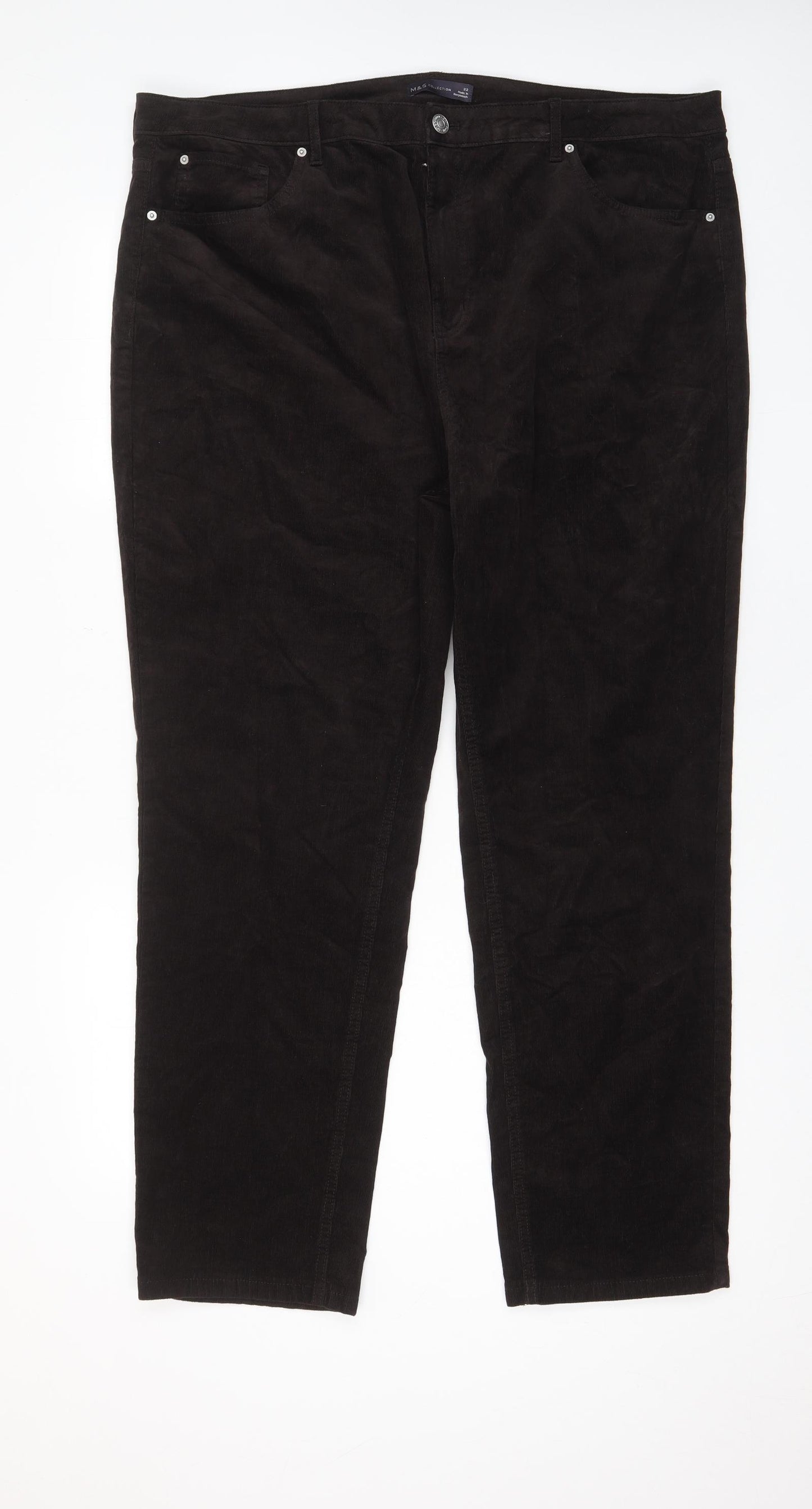 Marks and Spencer Womens Brown Cotton Trousers Size 22 L30 in Regular Zip - Pockets