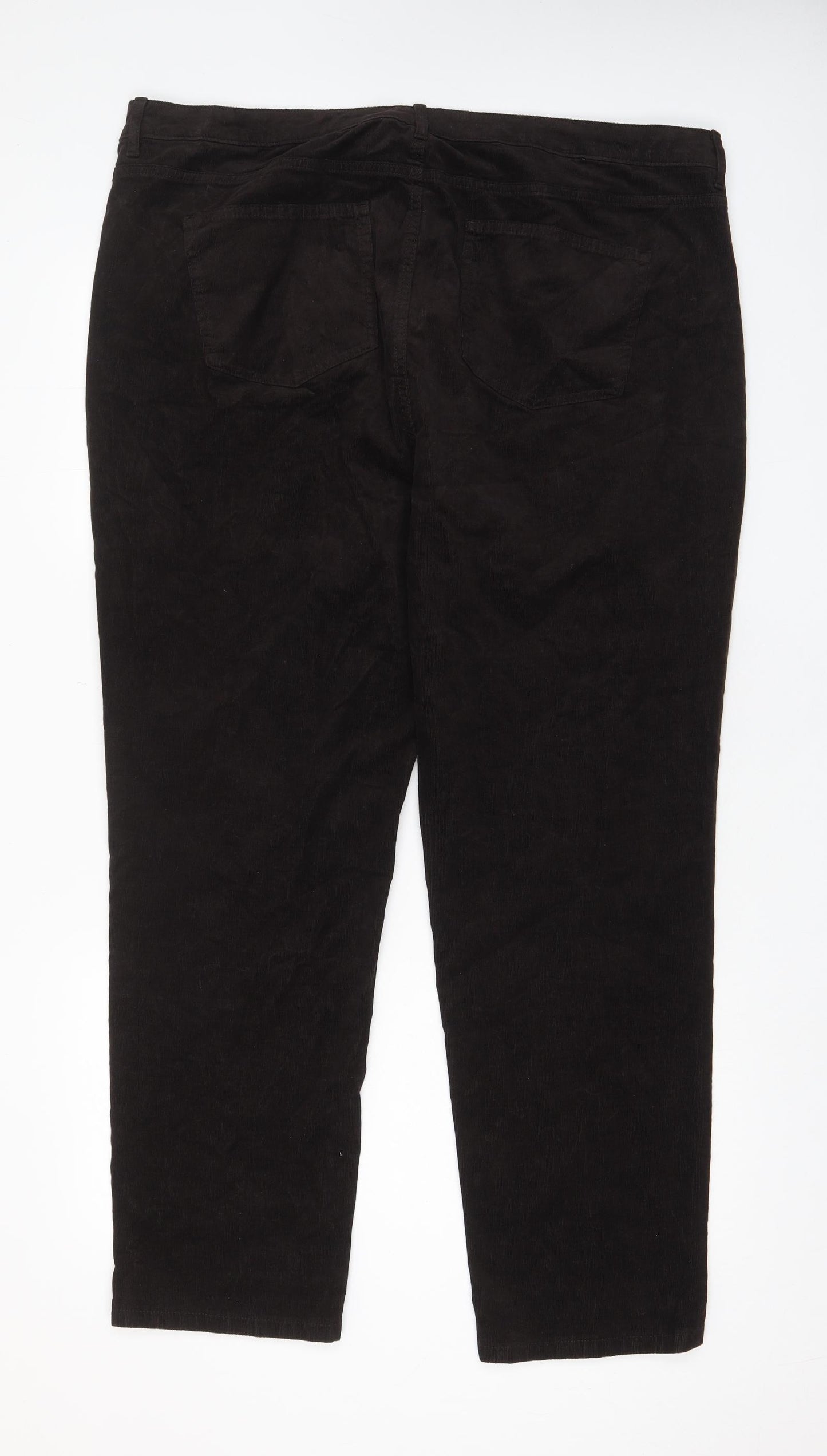 Marks and Spencer Womens Brown Cotton Trousers Size 22 L30 in Regular Zip - Pockets