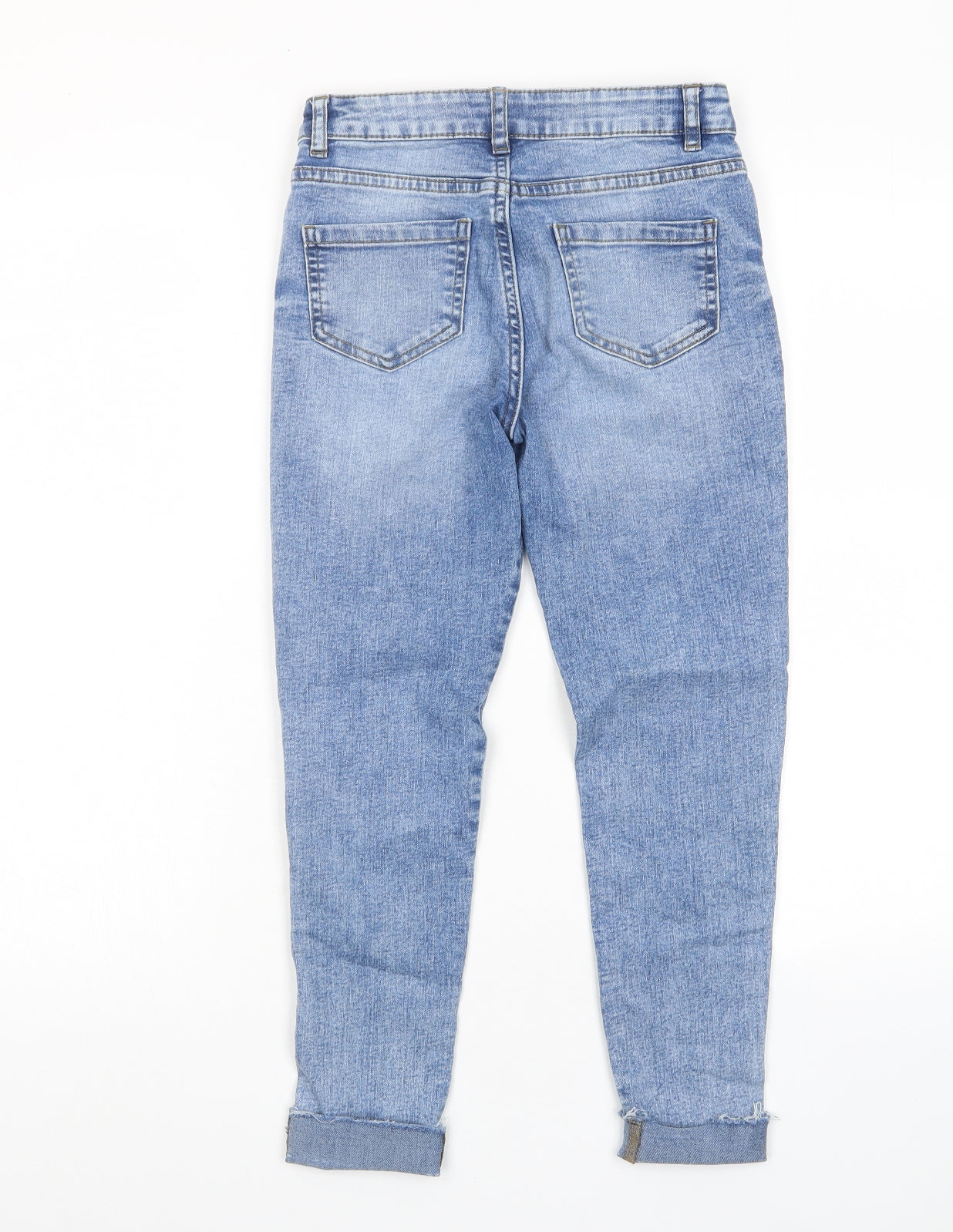 Marks and Spencer Girls Blue Cotton Skinny Jeans Size 10-11 Years L21 in Regular Zip - Pockets, Sequins