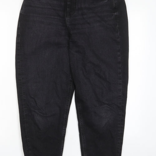 Marks and Spencer Womens Black Cotton Mom Jeans Size 12 L26 in Regular Zip - Pockets