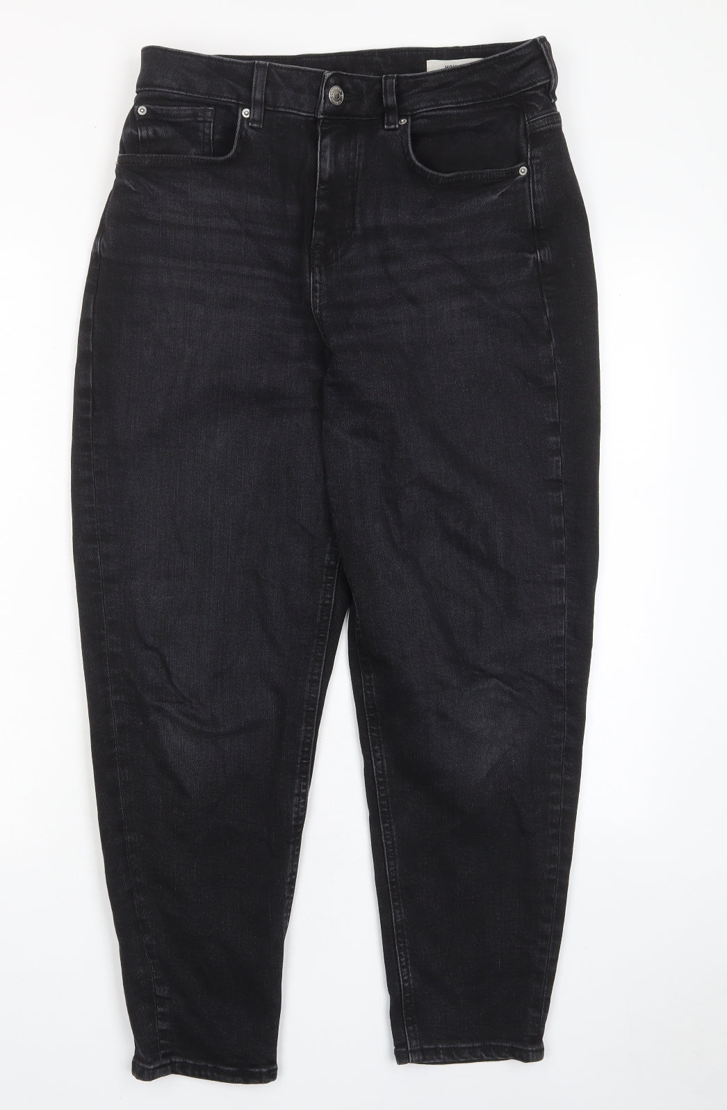 Marks and Spencer Womens Black Cotton Mom Jeans Size 12 L26 in Regular Zip - Pockets
