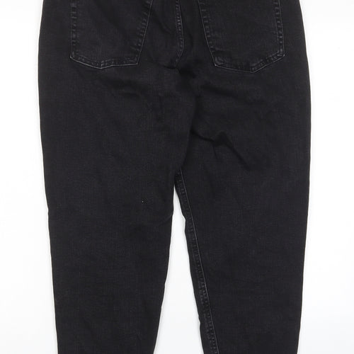Marks and Spencer Womens Black Cotton Mom Jeans Size 12 L26 in Regular Zip - Pockets