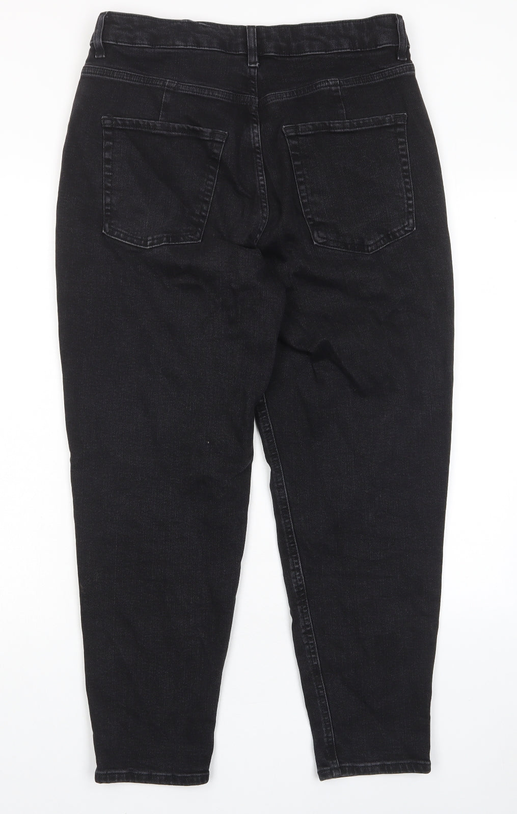 Marks and Spencer Womens Black Cotton Mom Jeans Size 12 L26 in Regular Zip - Pockets