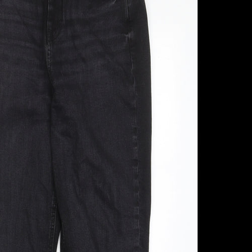 Marks and Spencer Womens Black Cotton Mom Jeans Size 12 L26 in Regular Zip - Pockets