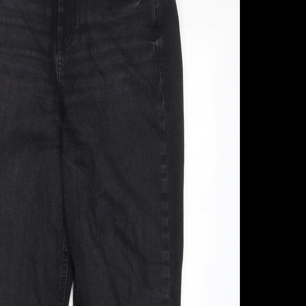 Marks and Spencer Womens Black Cotton Mom Jeans Size 12 L26 in Regular Zip - Pockets