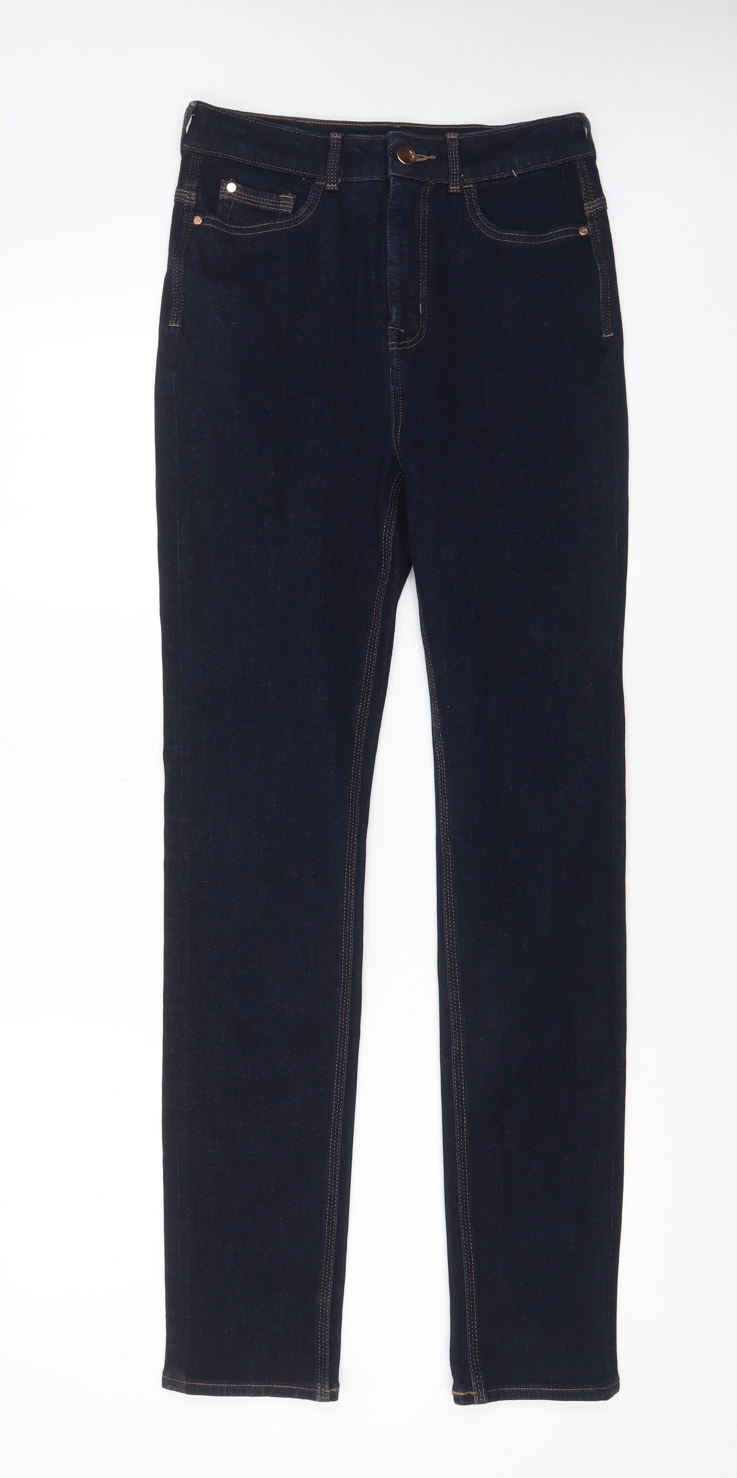 Marks and Spencer Womens Black Cotton Straight Jeans Size 10 L31 in Regular Zip - Pockets