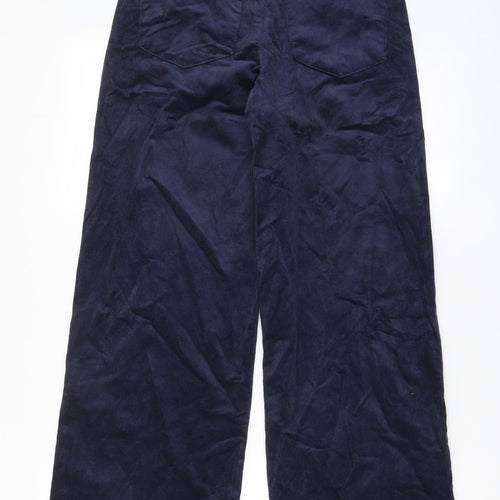 Marks and Spencer Womens Blue Cotton Trousers Size 8 L29 in Regular Zip - Pockets