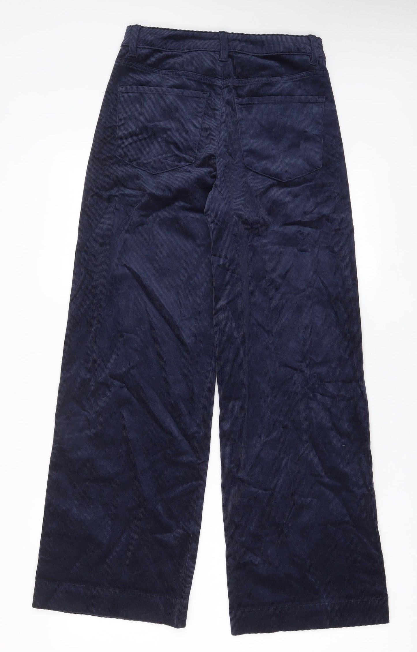 Marks and Spencer Womens Blue Cotton Trousers Size 8 L29 in Regular Zip - Pockets