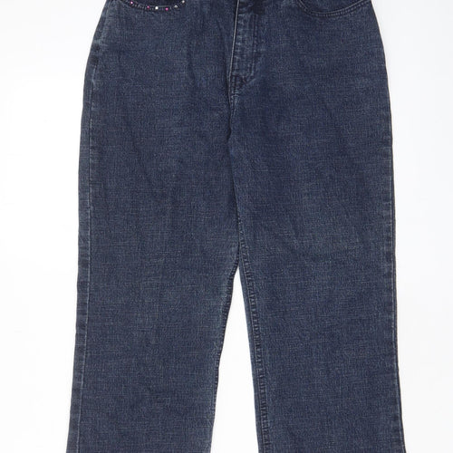 EQ Jeans Womens Blue Cotton Straight Jeans Size 28 in L24 in Regular Zip - Pockets, Jewels