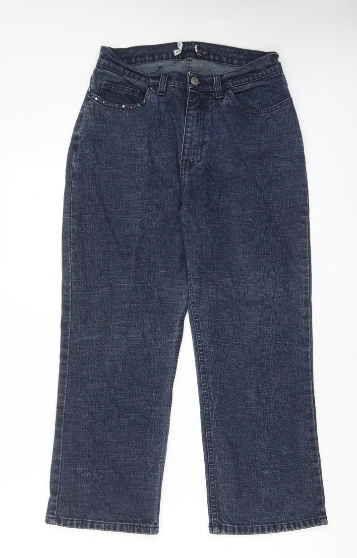 EQ Jeans Womens Blue Cotton Straight Jeans Size 28 in L24 in Regular Zip - Pockets, Jewels