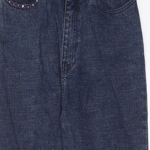 EQ Jeans Womens Blue Cotton Straight Jeans Size 28 in L24 in Regular Zip - Pockets, Jewels