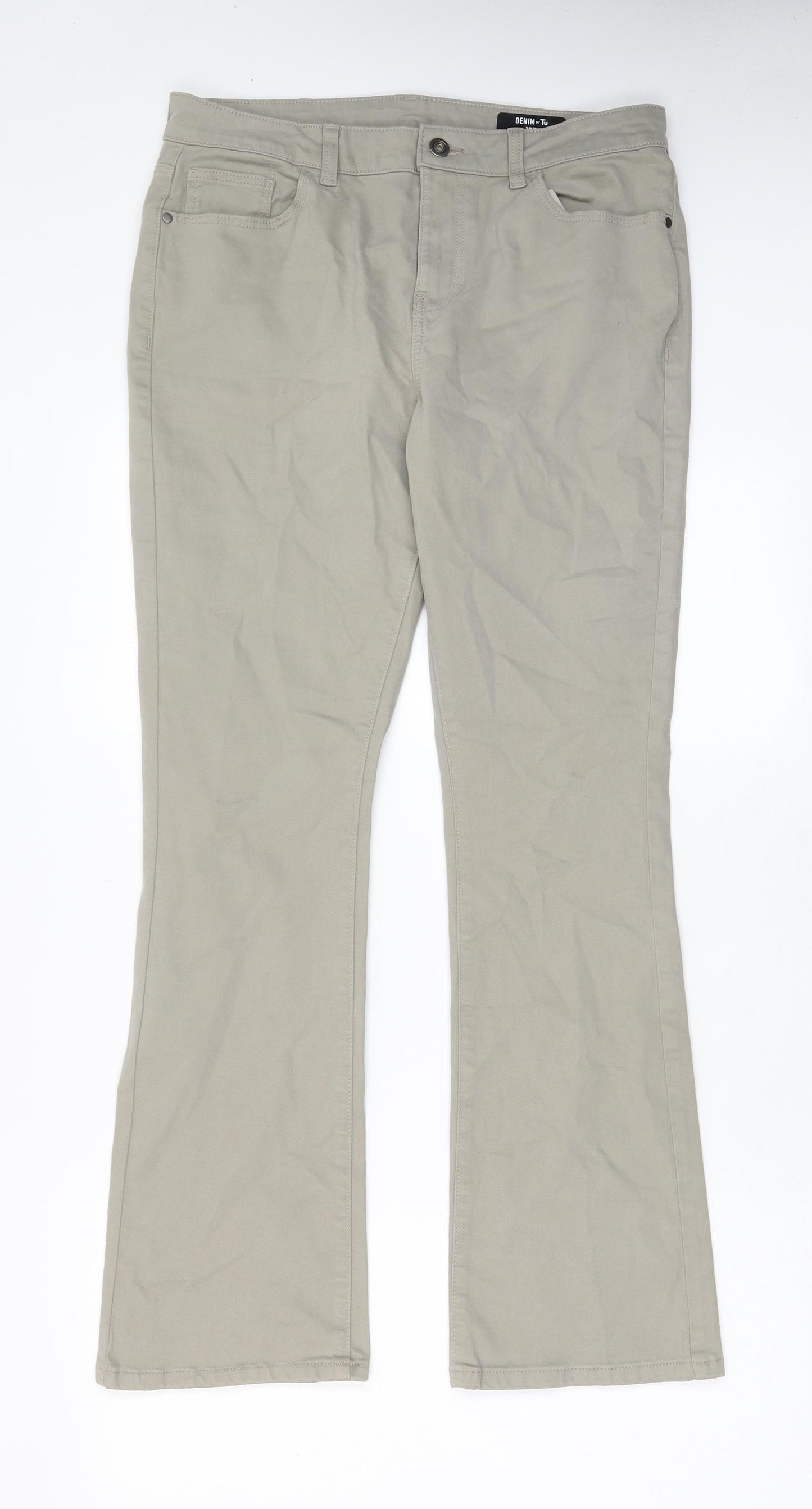 TU Womens Green Cotton Bootcut Jeans Size 12 L30 in Regular Zip - Pockets