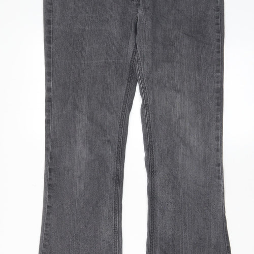 BHS Womens Grey Cotton Bootcut Jeans Size 10 L28 in Regular Zip - Pockets