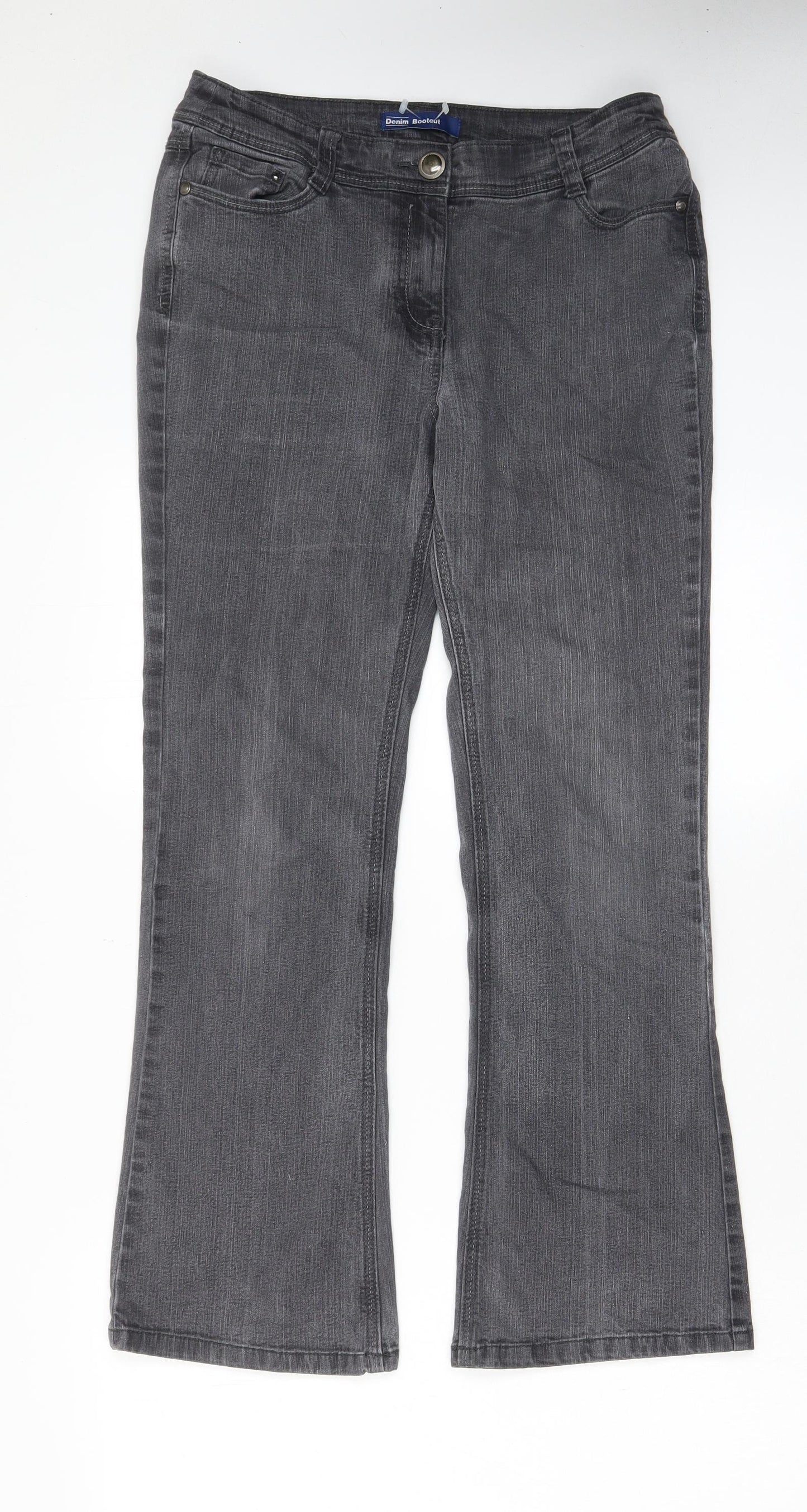 BHS Womens Grey Cotton Bootcut Jeans Size 10 L28 in Regular Zip - Pockets