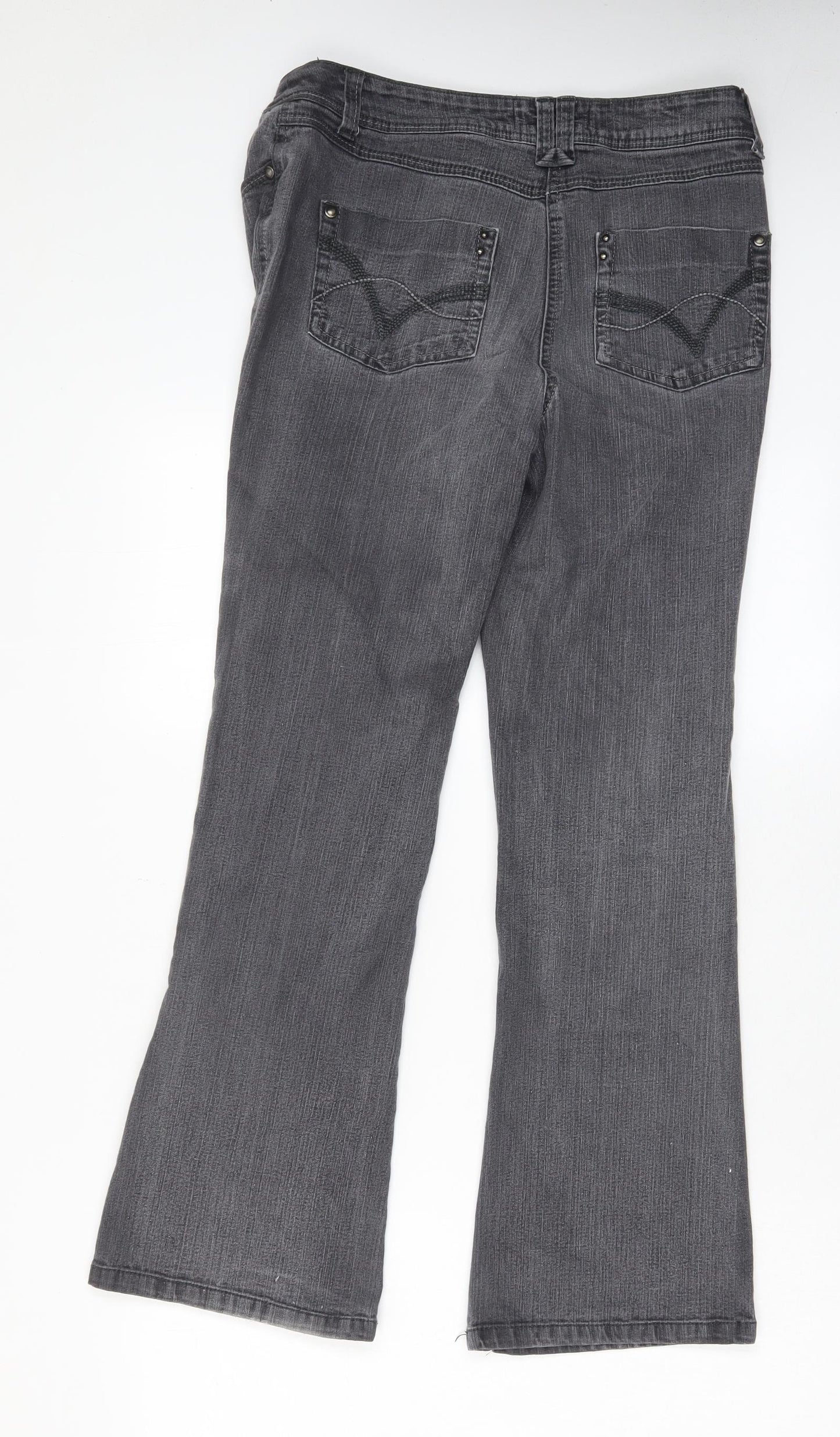 BHS Womens Grey Cotton Bootcut Jeans Size 10 L28 in Regular Zip - Pockets