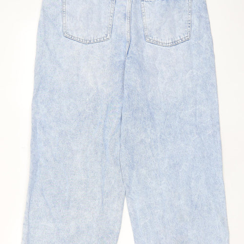 Marks and Spencer Womens Blue Cotton Wide-Leg Jeans Size 14 L24 in Regular Zip - Pockets