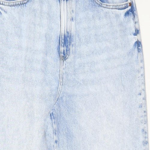 Marks and Spencer Womens Blue Cotton Wide-Leg Jeans Size 14 L24 in Regular Zip - Pockets