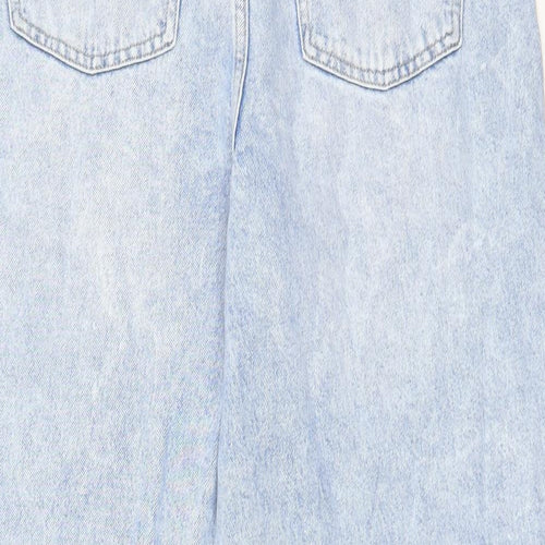 Marks and Spencer Womens Blue Cotton Wide-Leg Jeans Size 14 L24 in Regular Zip - Pockets